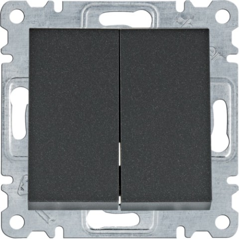 Выключатель 2-клавишный "Контактор" (самозажим), 10AX // Hager - Lumina (Цвет - Черный)