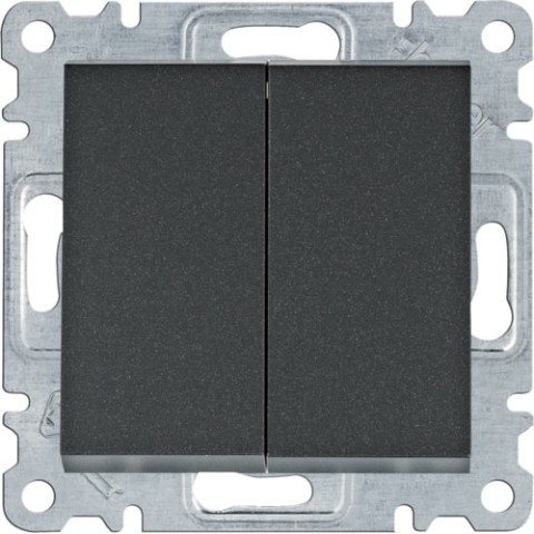 Выключатель 2-клавишный "Проходной" (винт), 10AX // Hager - Lumina (Цвет - Черный)