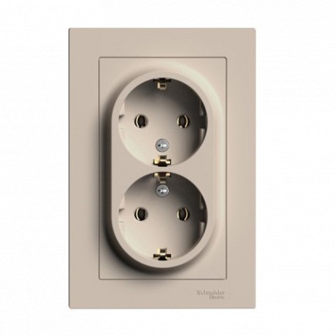Купить Розетка двойная с заземлением, 16А, в сборе, Песочный AtlasDesign ATN001224 в Минске