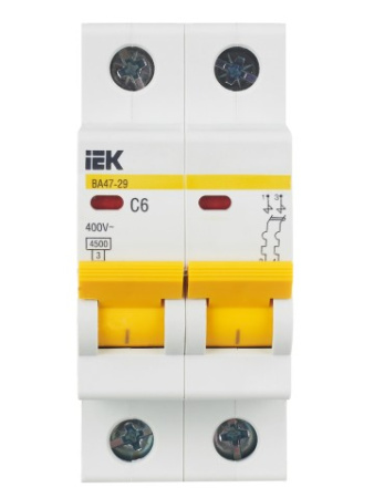 ВА47-29 2Р  6А 4,5кА х-ка С ИЭК а.в. ВА47-29 2Р  6А 4,5кА х-ка С ИЭК а.в.