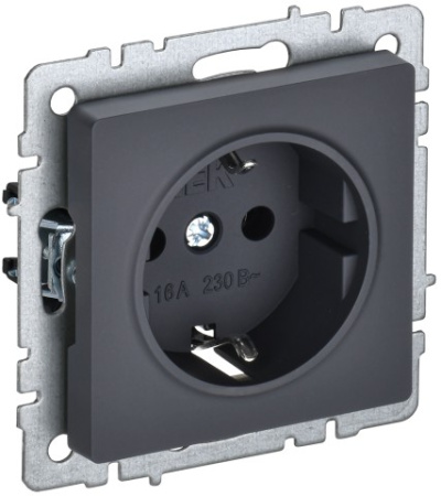 BRITE Розетка 1-местная с заземлением с защитными шторками 16А РС14-1-0-БрГ графит IEK фото в интернет-магазине БелЭлектрикМонтаж