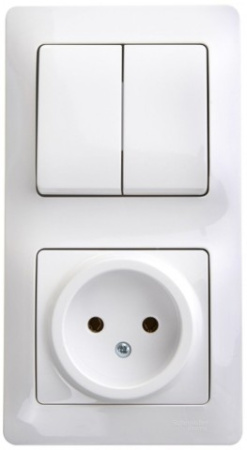 Розетка + 2-клавишный выключатель Schneider Electric Glossa GSL000172 Белый