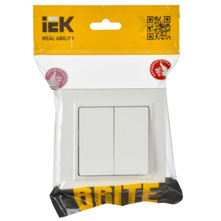 BRITE Выключатель 2-клавишный 10А ВС10-2-0-БрБ белый IEK фото в интернет-магазине БелЭлектрикМонтаж
