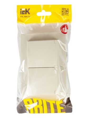 BRITE Розетка 2-местная с заземлением с защитными шторками и крышкой 16А в сборе IP44 РСбш12-3-44-БрКр бежевый IEK