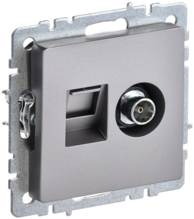 BRITE Розетка двойная TV+RJ45 кат.5E РТВ/РК12-БрС сталь IEK фото в интернет-магазине БелЭлектрикМонтаж