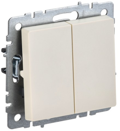 BRITE Выключатель 2-клавишный проходной 10А ВС10-2-6-БрКр бежевый IEK фото в интернет-магазине БелЭлектрикМонтаж