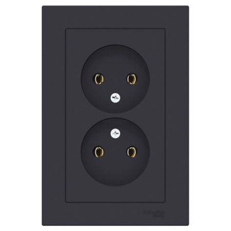 Розетка двойная без заземления с рамкой Schneider Electric AtlasDesign ATN001020 Карбон фото в интернет-магазине БелЭлектрикМонтаж