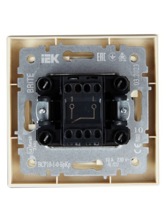 BRITE Выключатель 1-клавишный 10А в сборе ВСР10-1-0-БрКр бежевый IEK