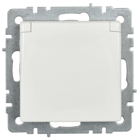 BRITE Розетка 1-местная с заземлением с защитными шторками и крышкой 16А IP20 РСбш10-3-БрБ белый IEK