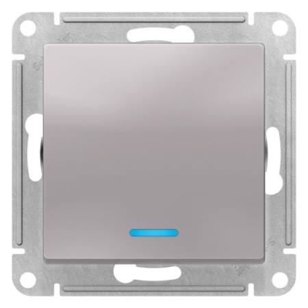 Выключатель 1-клавишный с подсветкой Schneider Electric AtlasDesign ATN000313 Алюминий фото в интернет-магазине БелЭлектрикМонтаж