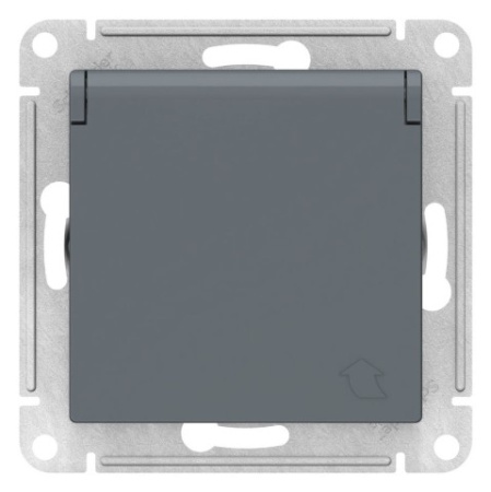 Розетка с заземлением со шторками с крышкой Schneider Electric AtlasDesign ATN000746 Грифель