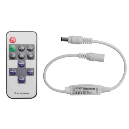 Мини-диммер 12В, 72 Вт,RF, пульт кнопочный, для монохромной ленты, 40х12х5мм
