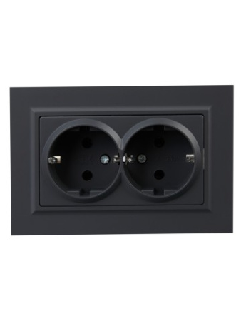 BRITE Розетка 2-местная с заземлением без защитных шторок 16А в сборе РС12-3-БрГ графит IEK