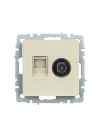 BRITE Розетка двойная TV+RJ45 кат.5E РТВ/РК12-БрКр бежевый IEK фото в интернет-магазине БелЭлектрикМонтаж