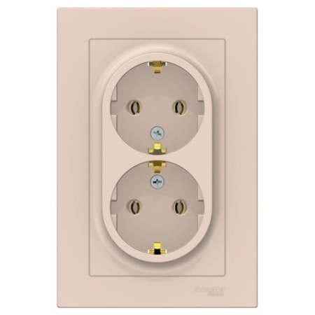 Розетка двойная с заземлением без шторок с рамкой Schneider Electric AtlasDesign ATN000224 Бежевый