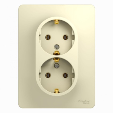 Розетка 2-местная, с заземлением без шторок с рамкой Schneider Electric Glossa GSL000224 Бежевый