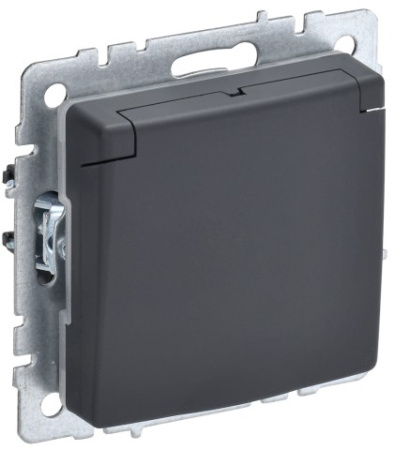 BRITE Розетка 1-местная с заземлением с защитными шторками и крышкой 16А IP44 РСбш10-3-44-БрГ графит IEK
