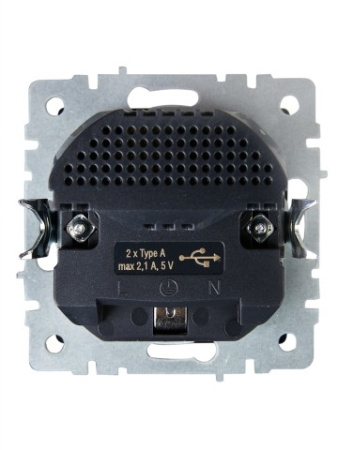 BRITE Розетка 1-местная с заземлением с защитными шторками 16А с USB A+A 5В 2,1А РЮш10-1-БрГ графит IEK