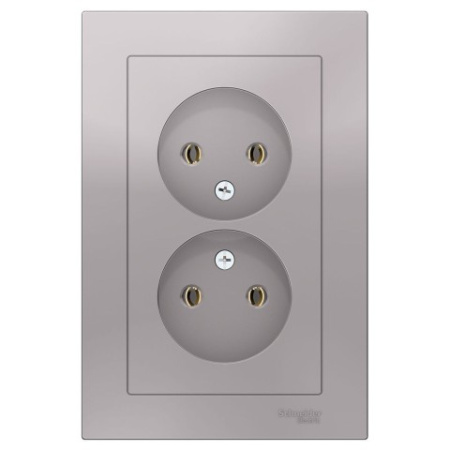 Розетка двойная без заземления с рамкой Schneider Electric AtlasDesign ATN000320 Алюминий фото в интернет-магазине БелЭлектрикМонтаж