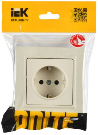 BRITE Розетка 1-местная с заземлением с защитными шторками 16А в сборе РСР14-1-0-БрКр бежевый IEK