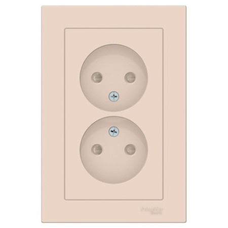Розетка двойная без заземления со шторками с рамкой Schneider Electric AtlasDesign ATN000222 Бежевый