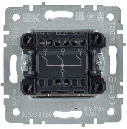 BRITE Выключатель 3-клавишный 10А ВС10-3-0-БрБ белый IEK фото в интернет-магазине БелЭлектрикМонтаж