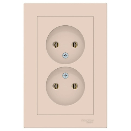 Розетка двойная без заземления с рамкой Schneider Electric AtlasDesign ATN000220 Бежевый фото в интернет-магазине БелЭлектрикМонтаж