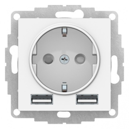 ATN000130  ATLASDESIGN Розетка 16А с 2 USB A+A, 5В/2,4А, 2х5В/1,2А, мех,БЕЛ
