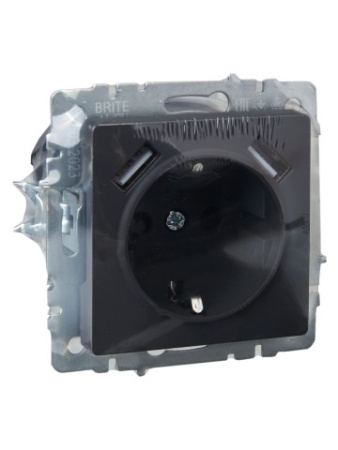 BRITE Розетка 1-местная с заземлением с защитными шторками 16А с USB A+A 5В 2,1А РЮш10-1-БрГ графит IEK