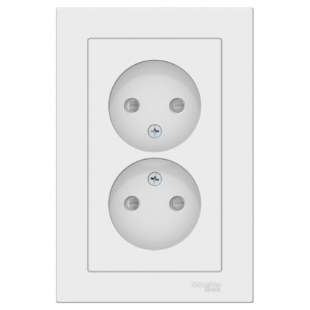 Розетка двойная без заземления со шторками с рамкой Schneider Electric AtlasDesign ATN000122 Белый