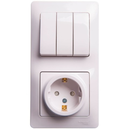 Розетка + 3-клавишный выключатель Schneider Electric Glossa GSL000178 Белый