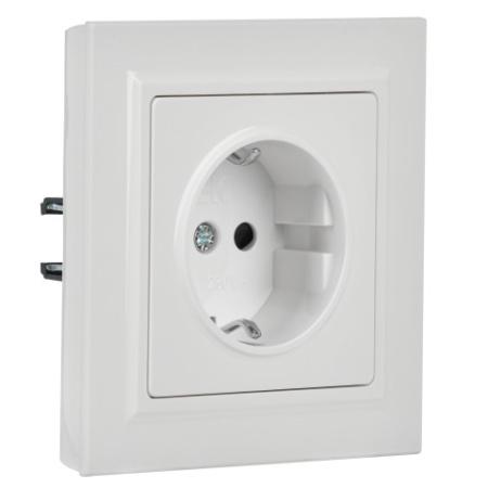 BRITE Розетка 1-местная с заземлением с защитными шторками 16А в сборе РСР14-1-0-БрБ белый IEK