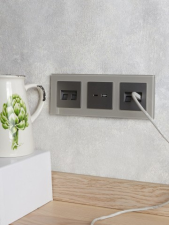 BRITE Розетка двойная RJ11+RJ45 кат.5E РК/Т12-БрС сталь IEK