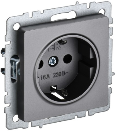 BRITE Розетка 1-местная с заземлением без защитных шторок 16А РС11-1-0-БрС сталь IEK фото в интернет-магазине БелЭлектрикМонтаж