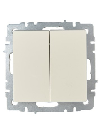 BRITE Выключатель 2-клавишный проходной 10А ВС10-2-6-БрКр бежевый IEK фото в интернет-магазине БелЭлектрикМонтаж