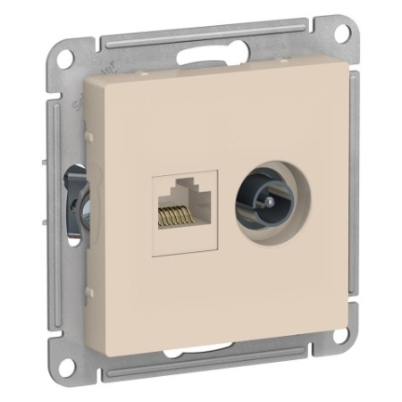 Розетка двойная TV+RJ45 Schneider Electric AtlasDesign ATN000289 Бежевый фото в интернет-магазине БелЭлектрикМонтаж