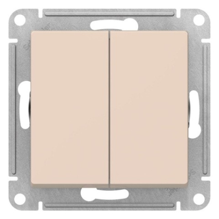 Выключатель 2-клавишный Schneider Electric AtlasDesign ATN000251 Бежевый фото в интернет-магазине БелЭлектрикМонтаж