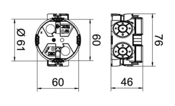 Купить OBO-Bettermann - Подрозетник UP 46 одиночный, 650°С, Ø64мм, h=46мм, для спл. стен, без винтов, c воздухонепрониц. мембр. вводами, черный, полипропилен - Артикул: 2003706 в Минске