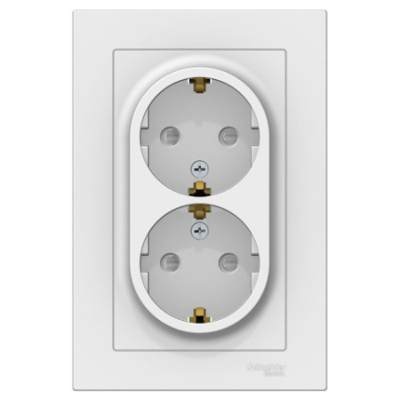 Розетка двойная с заземлением со шторками с рамкой Schneider Electric AtlasDesign ATN000126 Белый