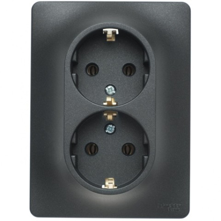 Розетка 2-местная с заземлением, без шторок, с рамкой Schneider Electric Glossa GSL000724 Антрацит фото в интернет-магазине БелЭлектрикМонтаж