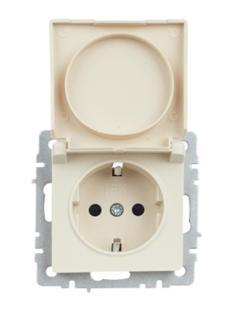 BRITE Розетка 1-местная с заземлением с защитными шторками и крышкой 16А IP44 РСбш10-3-44-БрКр бежевый IEK