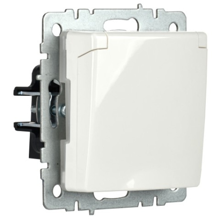 BRITE Розетка 1-местная с заземлением с защитными шторками и крышкой 16А IP44 РСбш10-3-44-БрБ белый IEK