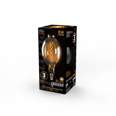 Лампа светодиодная Black Vintage Filament Flexible BT180 8Вт 2400К E27 620лм 180*360 Golden Gauss 152802008