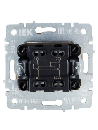 BRITE Выключатель 1-клавишный перекрестный 10А ВС10-1-3-БрКр бежевый IEK