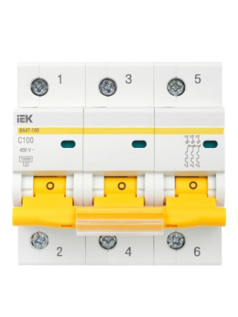 ВА47-100 3Р 100А 10кА х-ка С ИЭК автоматический выключатель