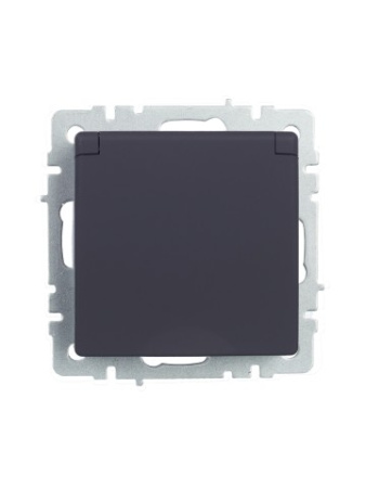 BRITE Розетка 1-местная с заземлением с защитными шторками и крышкой 16А IP44 РСбш10-3-44-БрГ графит IEK