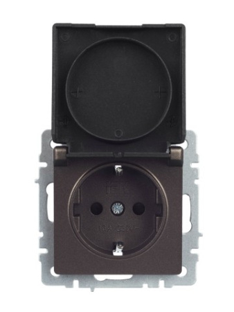 BRITE Розетка 1-местная с заземлением с защитными шторками и крышкой 16А IP20 РСбш10-3-БрТБ темная бронза IEK фото в интернет-магазине БелЭлектрикМонтаж