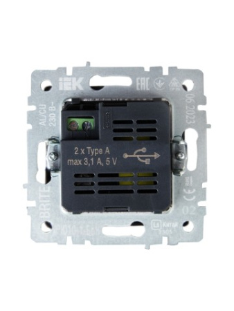 BRITE Розетка USB A+A 5В 3,1А РЮ10-1-БрЧ черный IEK