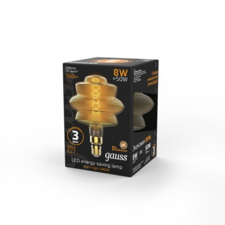 Лампа светодиодная Black Vintage Filament Flexible BD180 8Вт 2400К E27 180*250 Golden Gauss 161802008