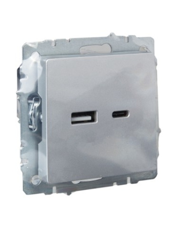 BRITE Розетка USB A+C 18Вт РЮ11-1-БрА алюминий IEK